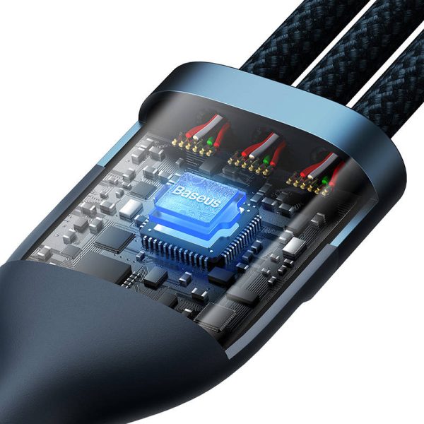 3in1 USB cable Baseus Flash Series, USB-C + micro USB + Lightning, 100W, 1.2m (blue) - Image 6