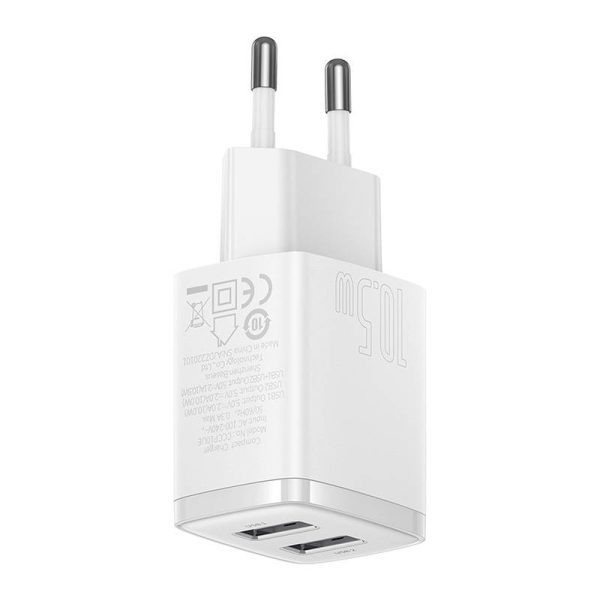 Baseus Compact Quick Charger, 2x USB, 10.5W (white) - Image 4