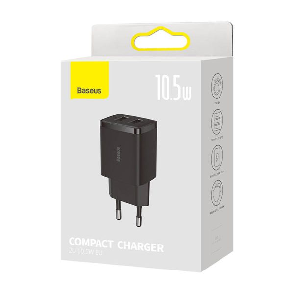 Baseus Compact Quick Charger, 2x USB, 10.5W (black) - Image 6