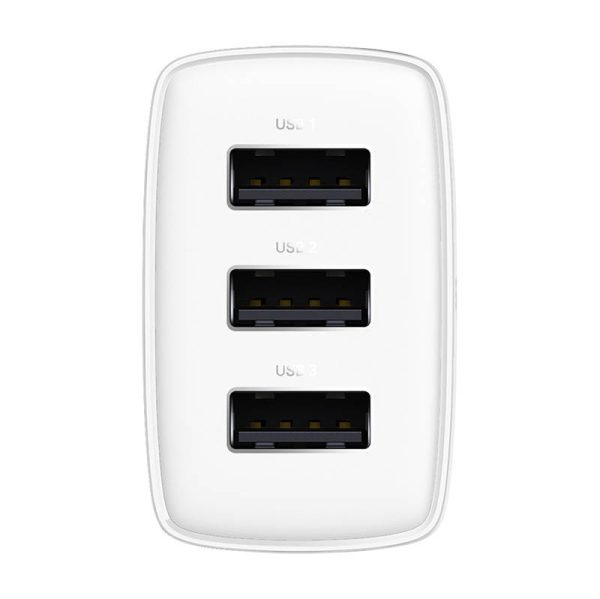 Baseus Compact Quick Charger, 3x USB, 17W (White) - Image 2