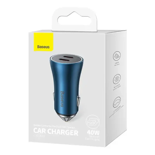 Baseus Golden Contactor Pro car charger, 2x USB-C, 40W (blue) - Image 6