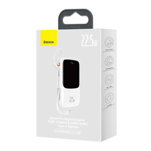 Powerbank Baseus Qpow Pro with USB-C cable, USB-C, USB, 10000mAh, 22.5W (white) - Image 6