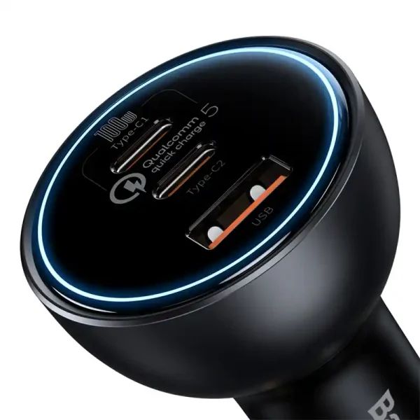 Car Charger Baseus Qualcomm, USB, 2x USB-C, 160W (Grey) - Image 3