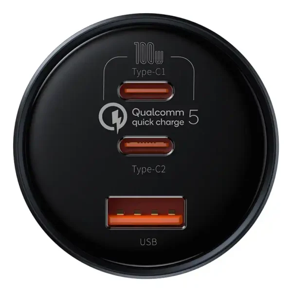 Car Charger Baseus Qualcomm, USB, 2x USB-C, 160W (Grey) - Image 4