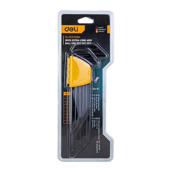 Extra-Long Ball End Hex Key Set Deli Tools EDL232309H, 1.5-10mm, 9pcs - Image 3