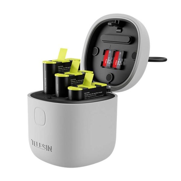 3-slot waterproof charger Telesin Allin box for GoPro Hero 9 / Hero 10 / Hero 11 / Hero 12 + 3 batteries (GP-BTR-906-GY-B) - Image 6