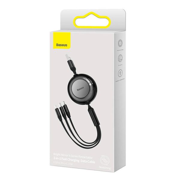 Baseus Bright Mirror 2, USB 3-in-1 cable for micro USB / USB-C / Lightning 3.5A 1.1m (Black) - Image 6