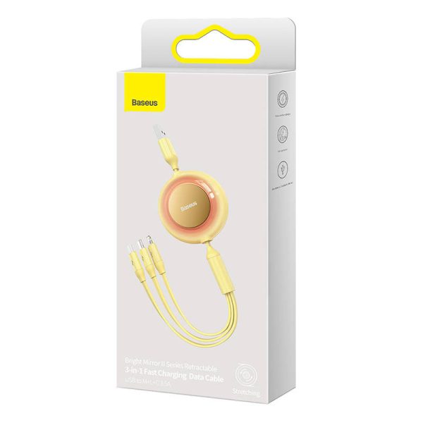 Baseus Bright Mirror 2, USB 3-in-1 cable for micro USB / USB-C / Lightning 3.5A 1.1m (Yellow) — изображение 5