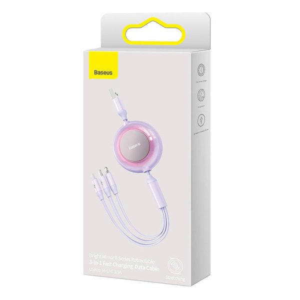 Baseus Bright Mirror 2, 3-in-1  USB 3-in-1 cable for micro USB / USB-C / Lightning 3.5A 1.1m (Purple) - Image 5