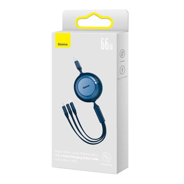 Baseus Bright Mirror 3, USB 3-in-1 cable for micro USB / USB-C / Lightning 66W / 2A 1.1m (Blue) - Image 5