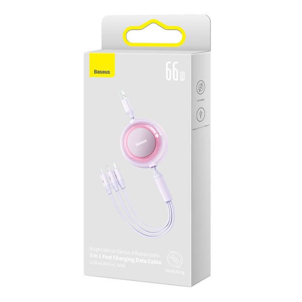 Baseus Bright Mirror 3, USB 3-in-1 cable for micro USB / USB-C / Lightning 66W / 2A 1.1m (Purple) - Image 6