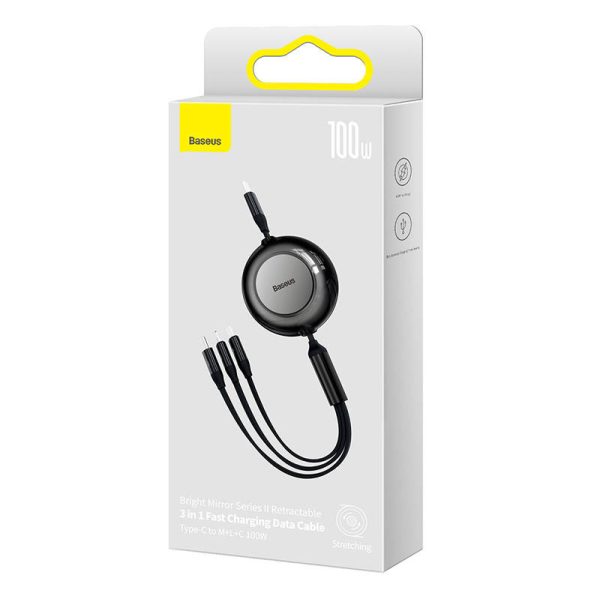 Baseus Bright Mirror 4, USB-C 3-in-1 cable for micro USB / USB-C / Lightning 100W / 3.5A 1.1m (Black) - Image 5