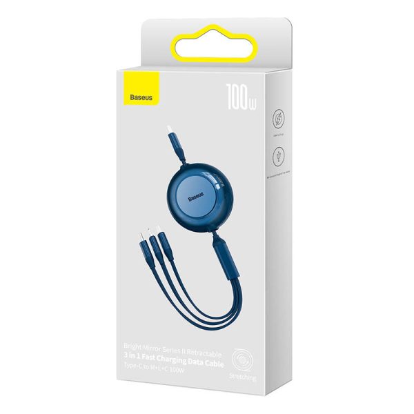 USB-C 3-in-1 cable  Baseus Bright Mirror 4 for micro USB / USB-C / Lightning 100W / 3.5A 1.1m (Blue) - Image 5