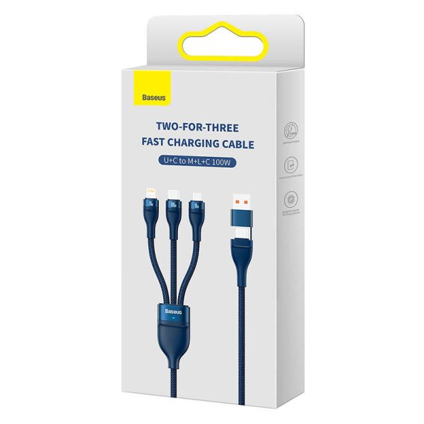 3in1 USB cable Baseus Flash Series 2, USB-C + micro USB + Lightning, 100W, 1.2m (blue) - Image 5