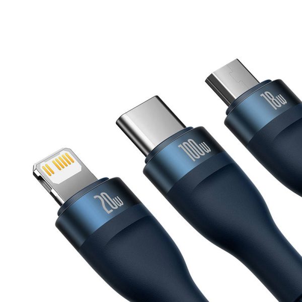 3in1 USB cable Baseus Flash Series 2, USB-C + micro USB + Lightning, 100W, 1.2m (blue) - Image 4