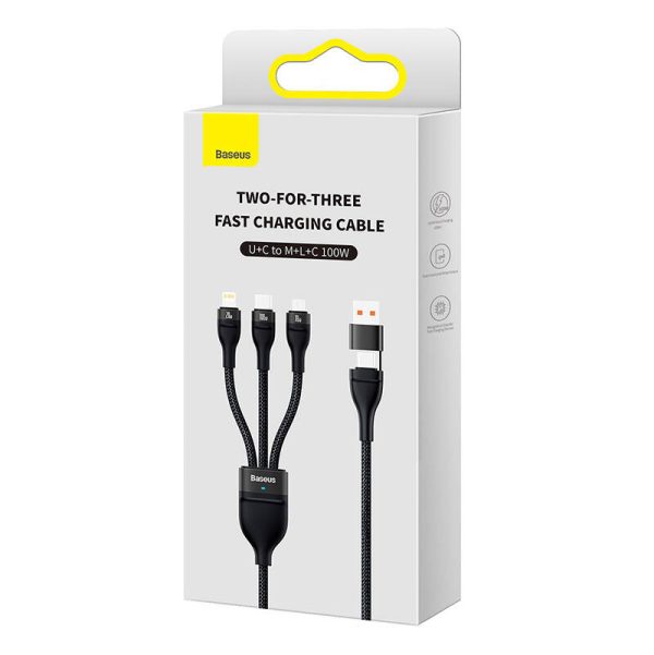 3in1 USB cable Baseus Flash Series 2, USB-C + micro USB + Lightning, 100W, 1.2m (black) - Image 4
