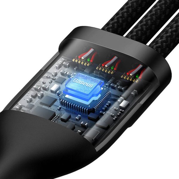 3in1 USB cable Baseus Flash Series 2, USB-C + micro USB + Lightning, 100W, 1.2m (black) - Image 3