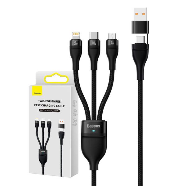 3in1 USB cable Baseus Flash Series 2, USB-C + micro USB + Lightning, 100W, 1.2m (black) - Image 5