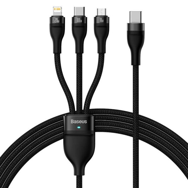 3in1 USB cable Baseus Flash Series 2, USB-C + micro USB + Lightning, 100W, 1.5m (black) - Image 2