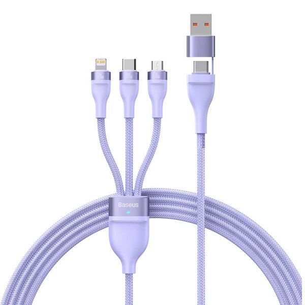 3in1 USB cable Baseus Flash Series 2, USB-C + micro USB + Lightning, 100W, 1.5m (purple) - Image 2