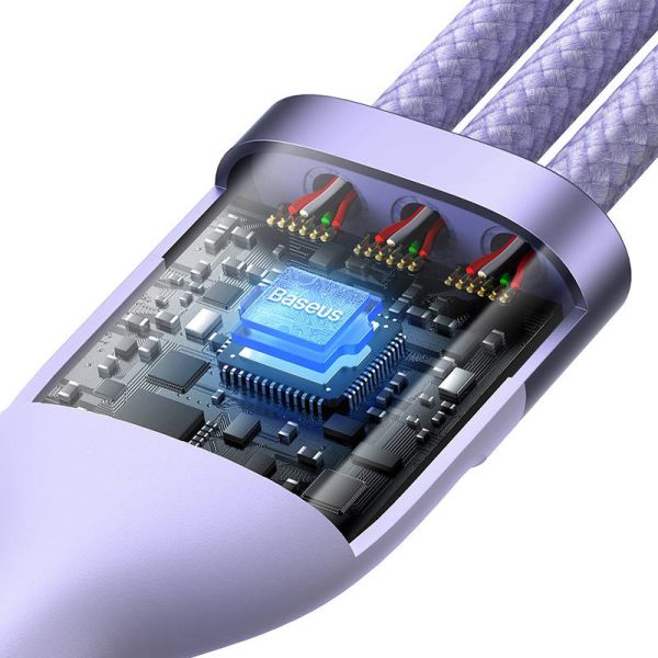 3in1 USB cable Baseus Flash Series 2, USB-C + micro USB + Lightning, 100W, 1.5m (purple) - Image 5