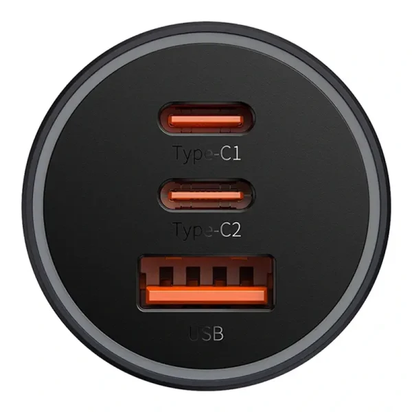 Car charger Baseus Golden Contactor Pro, 2x USB-C, 1x USB, 65W (grey) - Image 6