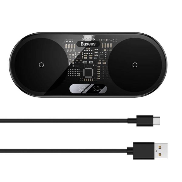 Dual Qi wireless charger Baseus Digital LED Display, 20W - Image 6