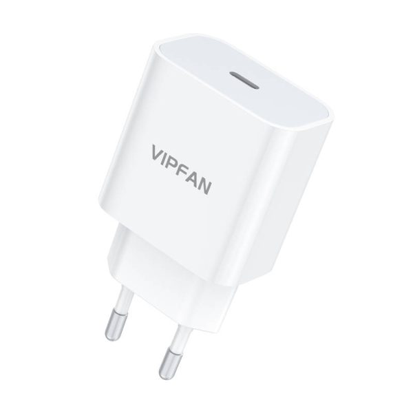Wall charger VFAN E04, USB-C, 20W, QC 3.0 + Lightning cable (white) - Image 2
