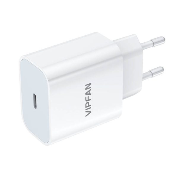 Wall charger VFAN E04, USB-C, 20W, QC 3.0 + Lightning cable (white) - Image 5