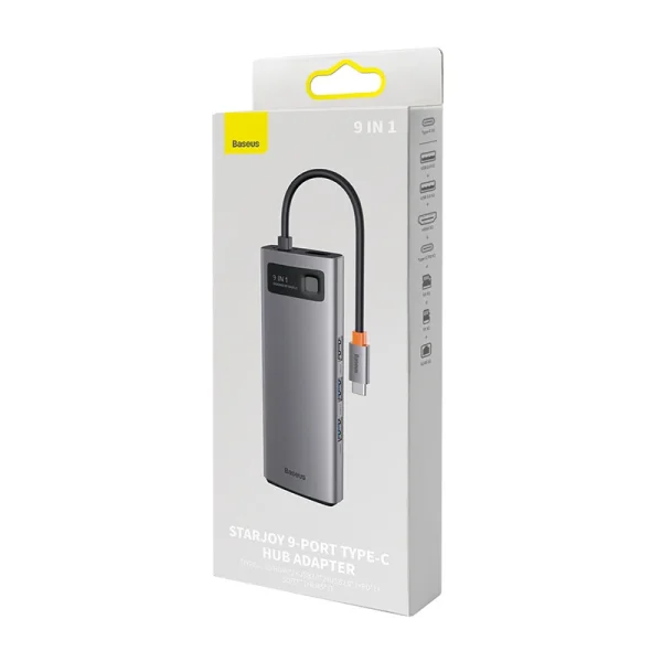 Hub 9in1 Baseus Metal Gleam Series, USB-C to 2x USB 3.0 + 2x HDMI + USB 2.0 + USB-C PD + Ethernet RJ45 + microSD/SD - Image 5