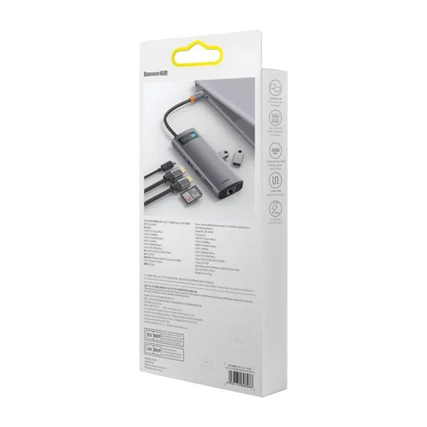 Hub 9in1 Baseus Metal Gleam Series, USB-C to 2x USB 3.0 + 2x HDMI + USB 2.0 + USB-C PD + Ethernet RJ45 + microSD/SD - Image 6