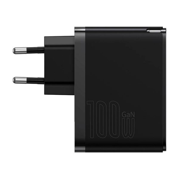 Wall charger Baseus GaN USB-C + USB, 100W + 1m cable (black) - Image 4