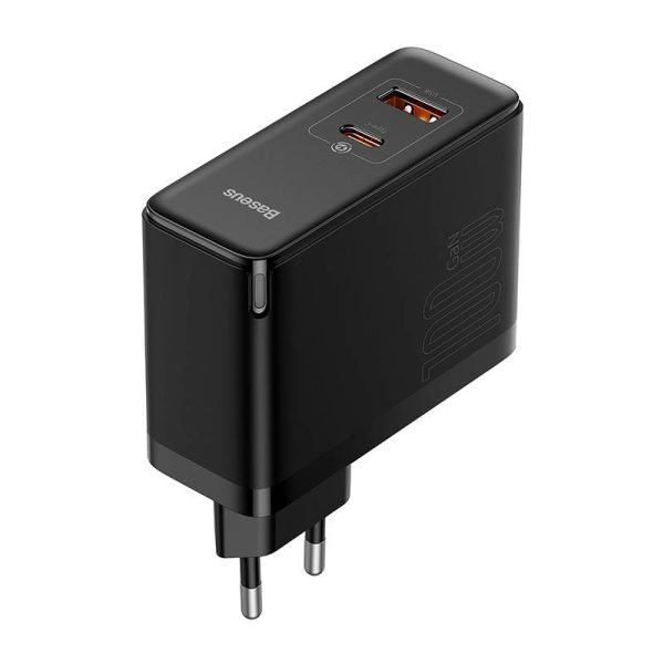Wall charger Baseus GaN USB-C + USB, 100W + 1m cable (black) - Image 6