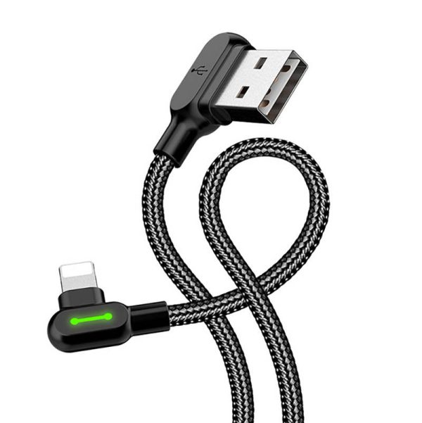 Angle USB Lightning Cable Mcdodo CA-4674 LED, 0.5m (Black) - Image 2