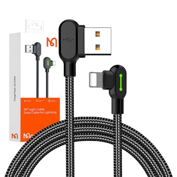 Angle USB Lightning Cable Mcdodo CA-4674 LED, 0.5m (Black) - Image 3