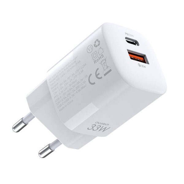 Wall Charger Choetech, 33W, PD5006 A+C dual port (white) — изображение 4