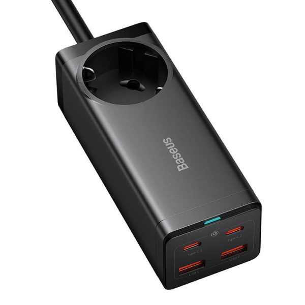 Baseus GaN3 Pro wall charger / powerstrip 2xUSB + 2xUSB-C + AC, 100W (black) - Image 4