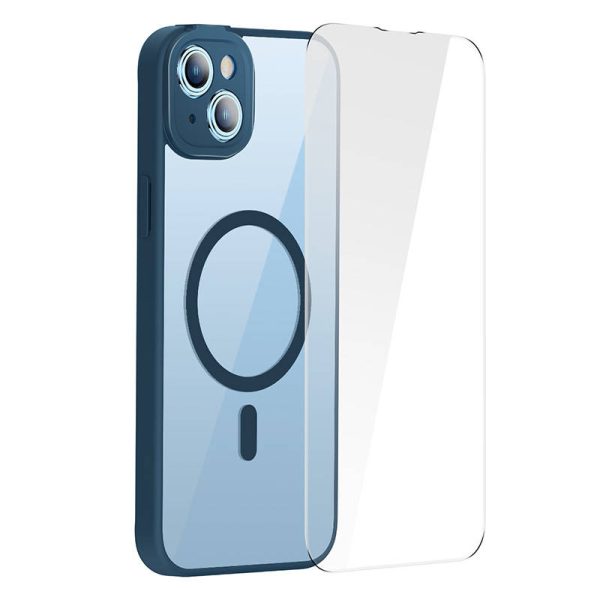 Baseus Frame Transparent Magnetic Case and Tempered Glass set for iPhone 14 Plus (blue) - Image 3