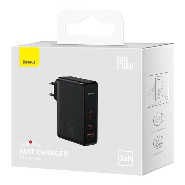Wall charger Baseus GaN5 Pro 2xUSB-C + USB, 140W (black) — изображение 5