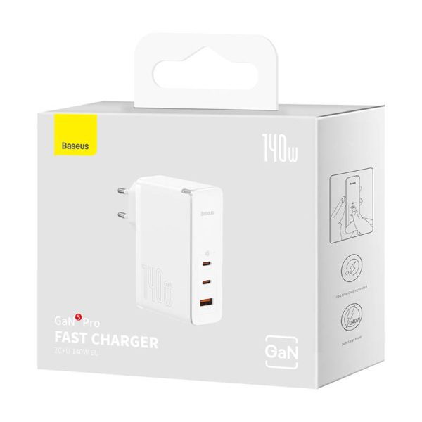 Wall charger Baseus GaN5 Pro 2xUSB-C + USB, 140W (white) — изображение 5
