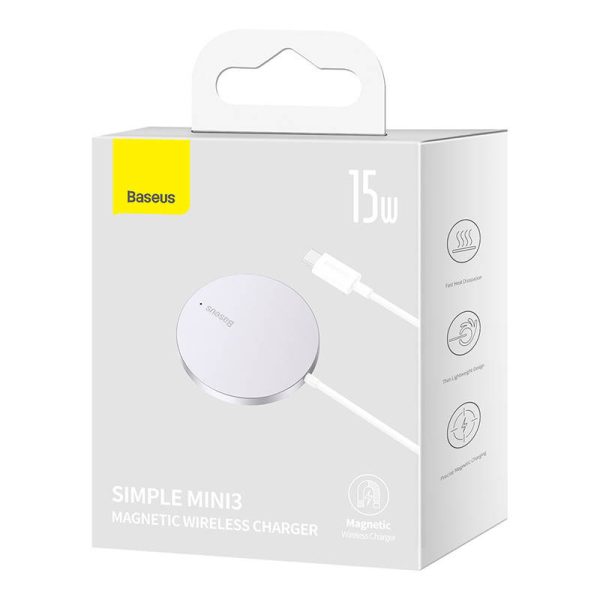 Magnetic Wireless Charger Baseus Simple Mini3 15W (Silver) - Image 6