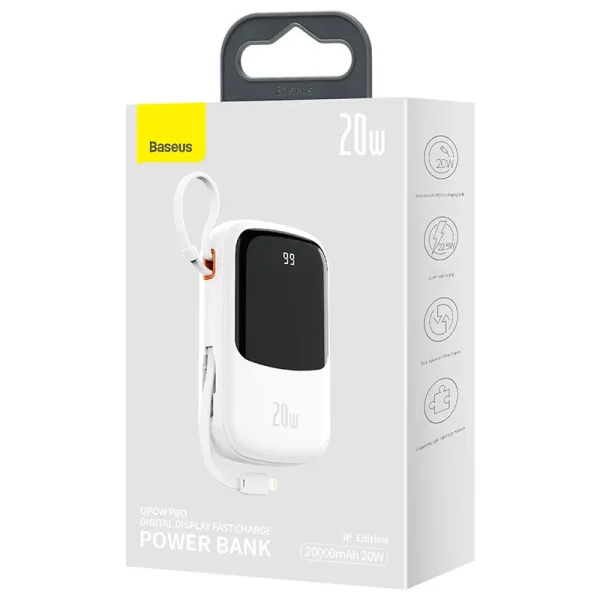 Powerbank Baseus Qpow PRO with Lightning cable, USB-C port and USB 20000mAh, 20W  (White) — изображение 6