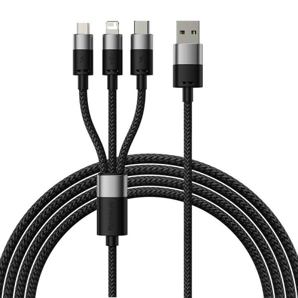 3in1 USB cable Baseus StarSpeed Series, USB-C + Micro + Lightning 3,5A, 1.2m (Black) - Image 2