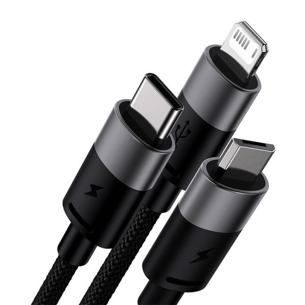 3in1 USB cable Baseus StarSpeed Series, USB-C + Micro + Lightning 3,5A, 1.2m (Black) - Image 3