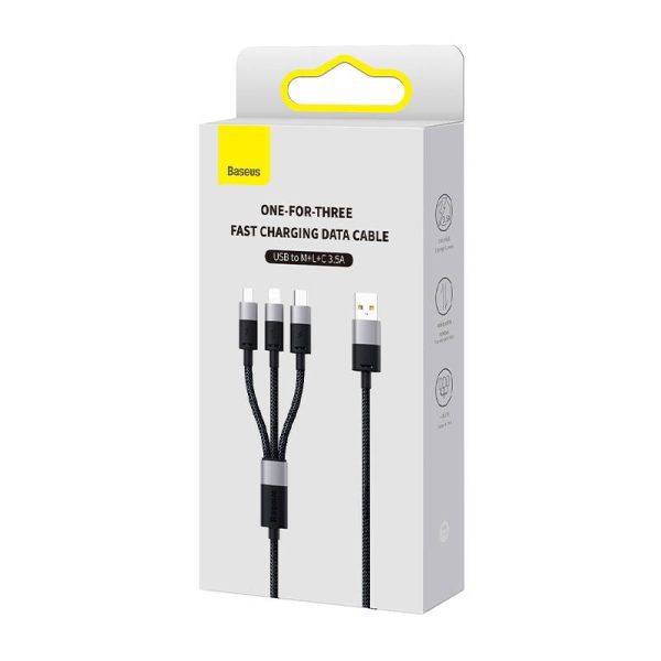 3in1 USB cable Baseus StarSpeed Series, USB-C + Micro + Lightning 3,5A, 1.2m (Black) - Image 6