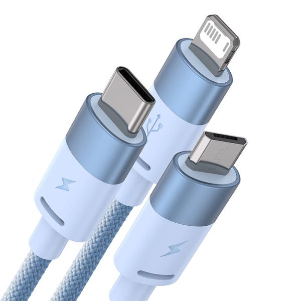 3in1 USB cable Baseus StarSpeed Series, USB-C + Micro + Lightning 3,5A, 1.2m (Blue) - Image 3