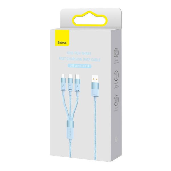3in1 USB cable Baseus StarSpeed Series, USB-C + Micro + Lightning 3,5A, 1.2m (Blue) - Image 6
