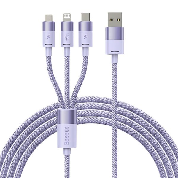 3in1 USB cable Baseus StarSpeed Series, USB-C + Micro + Lightning 3,5A, 1.2m (Purple) - Image 2