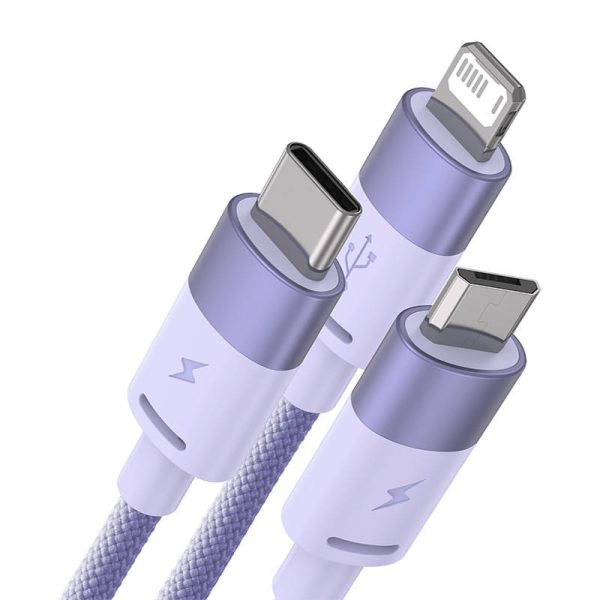3in1 USB cable Baseus StarSpeed Series, USB-C + Micro + Lightning 3,5A, 1.2m (Purple) - Image 3