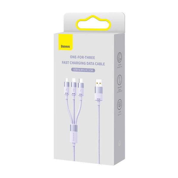 3in1 USB cable Baseus StarSpeed Series, USB-C + Micro + Lightning 3,5A, 1.2m (Purple) - Image 6